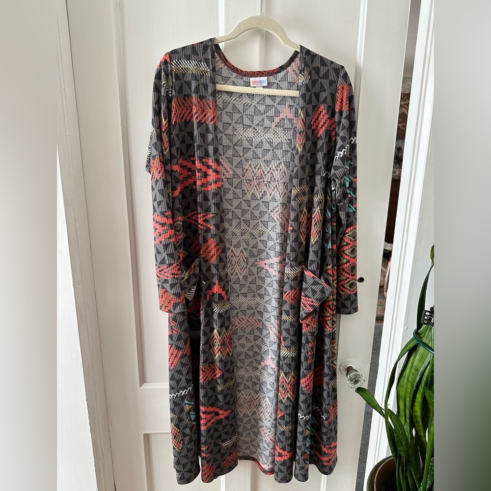 Tribal Print LuLaRoe Sarah. Long Kimono!  Great Grey/Pink/Gold/Teal!